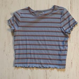 Blue striped lettuce cut shirt American Eagle